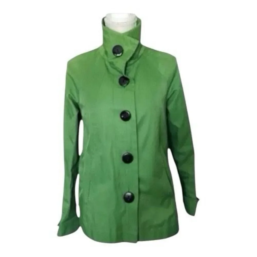 Gallery Petite Rain Trench Coat Size Small Petite Green Cotton Blend Button Up
